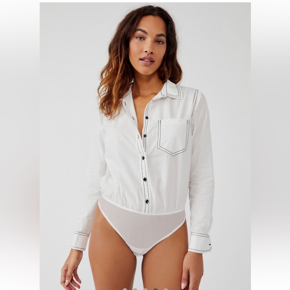 White Long Sleeve Bodysuit with Black Buttons